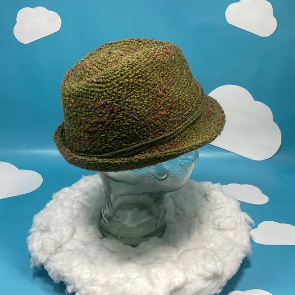 Y2K Style Green Boucle Fedora - Picture 8 of 11